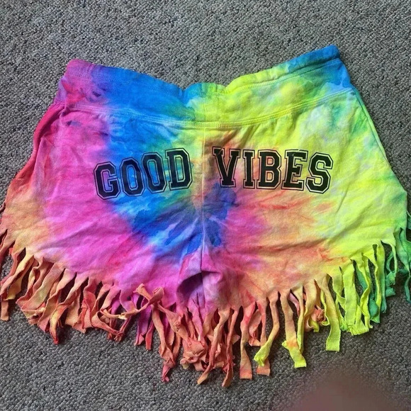 OneLove Jamaica Womens M Pull On Shorts StreetwearTassel Hem Tie Dye Drawsring - Picture 5 of 7